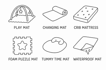 Infant play and care mats collection - play mat, changing mat, crib mattress, foam puzzle, tummy time, waterproof