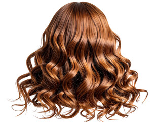 Fototapeta premium Long wavy auburn wig on a mannequin head, transparent background.