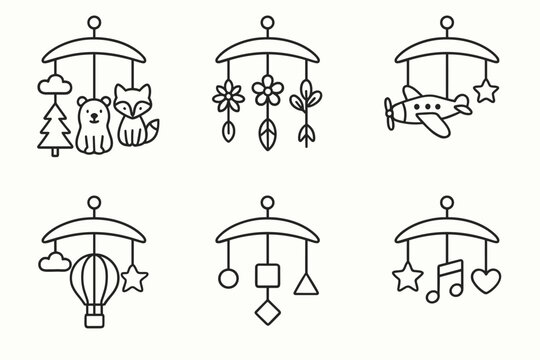 Black and white nursery mobile designs with animals and shapes