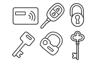 Variety of key and lock icons featuring traditional and modern designs