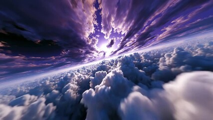 A majestic aerial view of a sea of clouds with a radiant sun breaking through the sky - Powered by Adobe