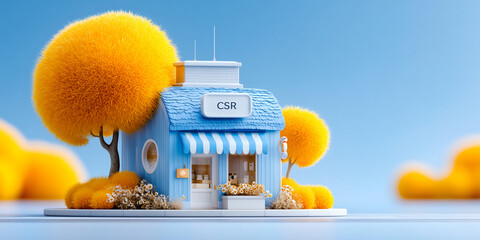 Animated 3D CSR Scene Depicting Company-Sponsored Charity Events Environmental Cleanups and Fair Trade Initiatives with Interactive Colorful Digital Elements in Bright Corporate Setting
