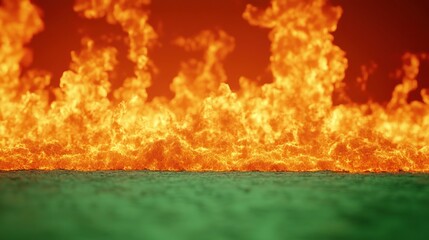 Fiery flames rising against a backdrop of green