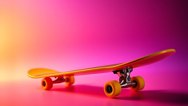 Neon gradient skateboard on dynamic studio angle