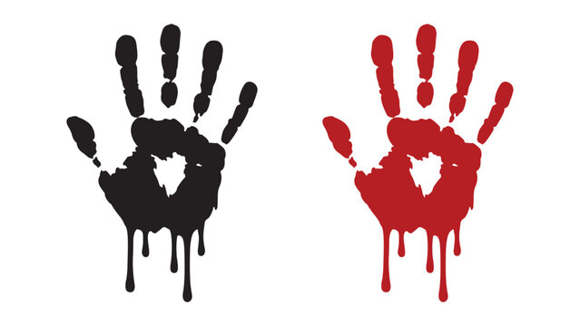 Bloody handprint vector illustration. Killer bloody red hand print. Horror hand.