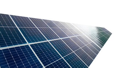 Transparent template of Solar farm generating energy.Solar panels park generating green energy...