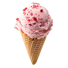 Strawberry ice cream scoop in a waffle cone against a black background a sweet summer treat