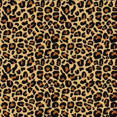 Seamless leopard print, vector fashion pattern with wild cat spots