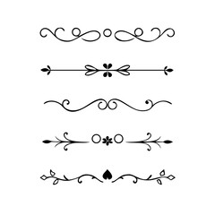 Obraz premium Decorative simple divider. Text dividers retro minimal line separators, Vector isolated geometric wedding card heart separator elements set. Text dividers. . Hand drawn vector illustration. 