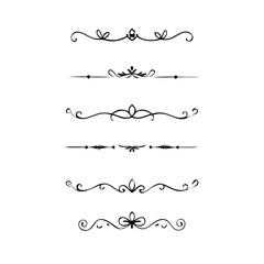 Decorative simple divider. Text dividers retro minimal line separators,  Vector isolated geometric wedding card heart separator elements set. Text dividers. . Hand drawn vector illustration. 
