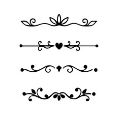 Decorative simple divider. Text dividers retro minimal line separators,  Vector isolated geometric wedding card heart separator elements set. Text dividers. . Hand drawn vector illustration. 

