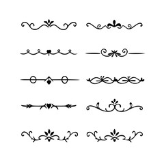 Obraz premium Decorative simple divider. Text dividers retro minimal line separators, Vector isolated geometric wedding card heart separator elements set. Text dividers. . Hand drawn vector illustration. 