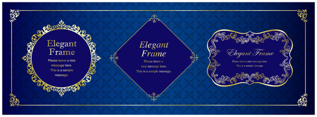 高級感のあるエレガンスなフレームセット、装飾デザイン、飾り罫、上品な背景、金、ゴールド、青