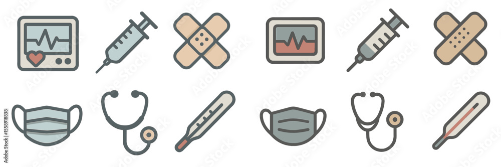 Aufkleber medical symbols and tools illustrating healthcare concepts and practices in a modern design style