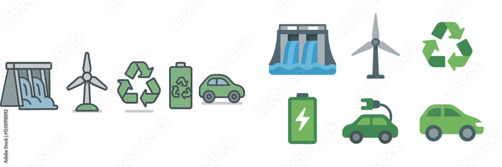 Poster renewable energy symbols showcasing sustainable practices and technologies for a greener future