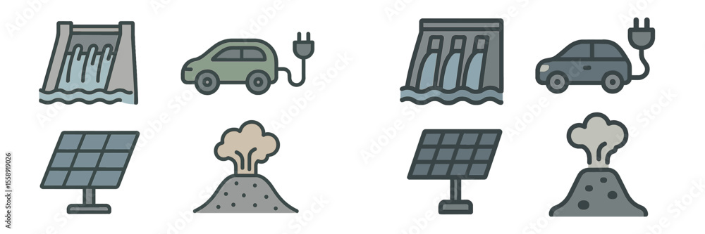 Poster exploring renewable energy sources through solar, hydro, and geothermal illustrations in a clean tec