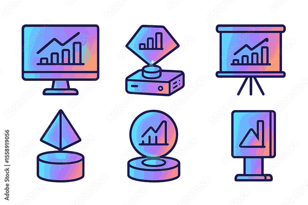 Aufkleber Visual representation of various data analysis tools and presentation methods in a modern design