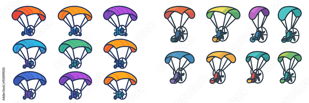 Aufkleber colorful parachute designs featuring various vibrant patterns suitable for animations or creative pr