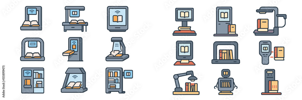 Poster Various digital reading and library technology icons displayed in a modern layout highlighting advancements in reading systems