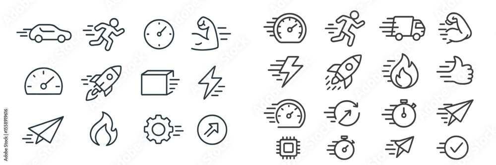 Fototapete Vector icons representing speed, movement, and efficiency in various activities and objects