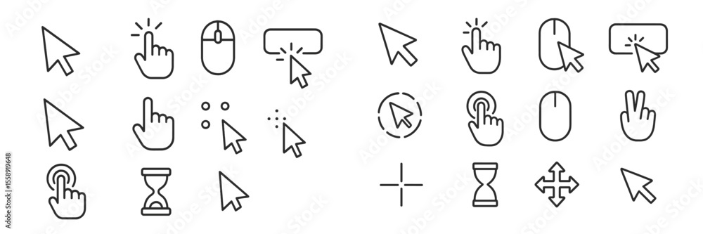 Poster Different types of cursor icons displayed in a grid showcasing various mouse interactions and user actions