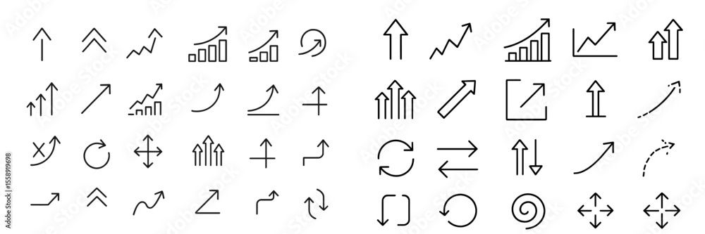 Poster Various arrow and graph symbols used for indicating data trends and directional movements in design and presentations