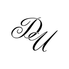 Elegant DU Monogram Logo in Black Script – Luxury Calligraphy Initial Design on White Background