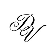Elegant DV Monogram Logo in Black Script – Luxury Calligraphy Initial Design on White Background