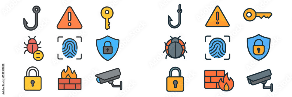 Poster security and safety icons showcasing various protection elements and tools for personal and property