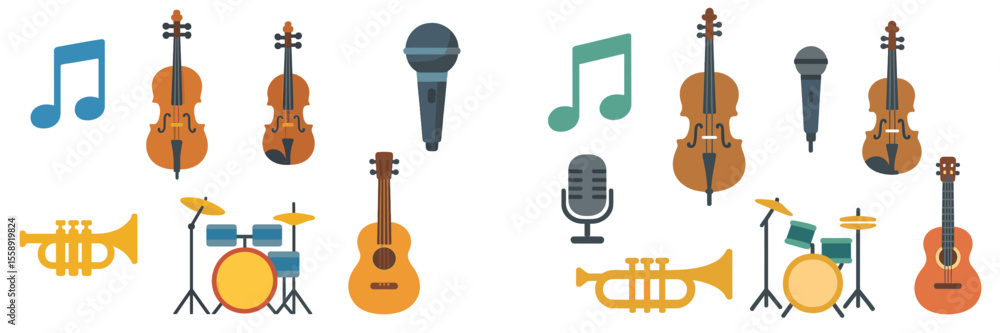 Aufkleber Musical instruments and notes displayed in a vibrant array for a lively music-themed event