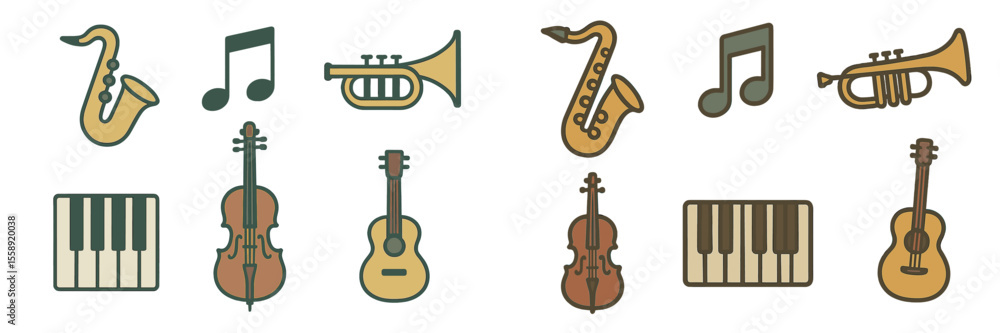 Poster musical instruments illustrated in various styles showcasing a diverse range of sounds and tones in 