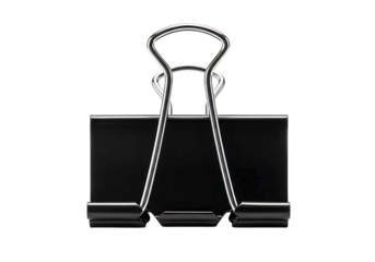 Black binder clip with silver handles isolated on transparent background