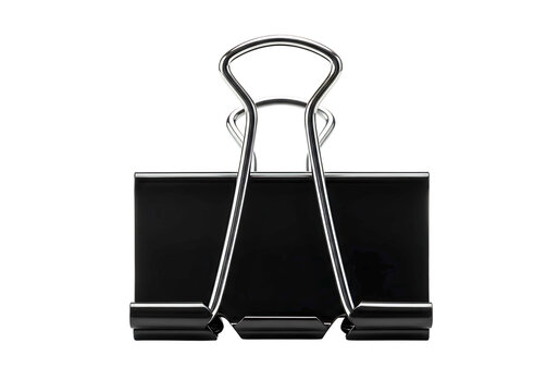 Black binder clip with silver handles isolated on transparent background