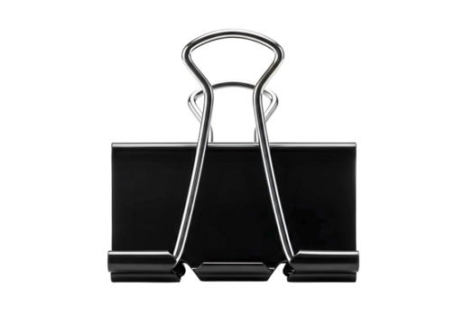 Black binder clip with silver handles isolated on transparent background - Powered by Adobe