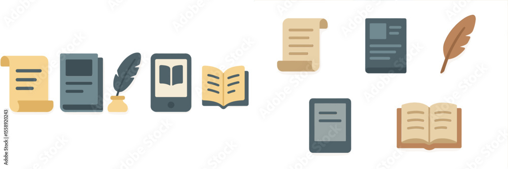 Poster various forms of written content displayed creatively in flat design style emphasizing education and