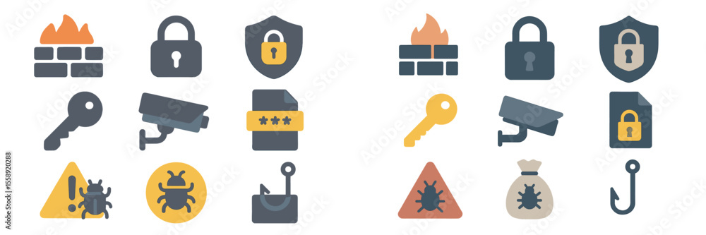 Poster security and safety icons display featuring various symbols and tools, illustrating protection measu