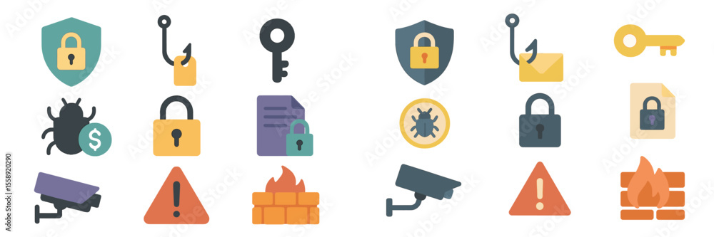 Poster Collection of security icons showcasing various elements of cybersecurity and data protection concepts