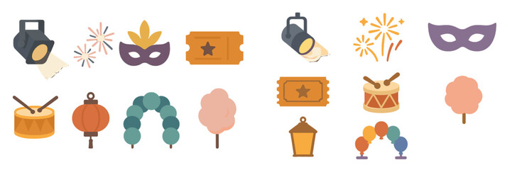 Colorful carnival decorations with lanterns, masks, and festive items to celebrate a joyful occasion in the evening