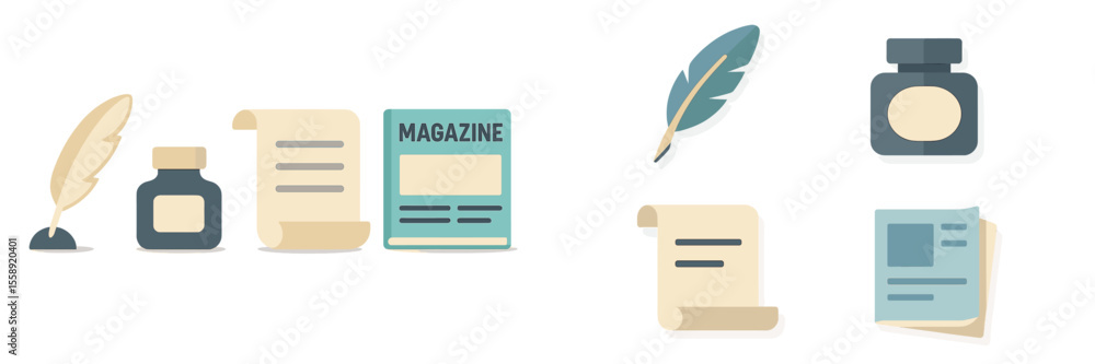 Poster Artistic display of writing tools and stationery arranged on a minimalistic background