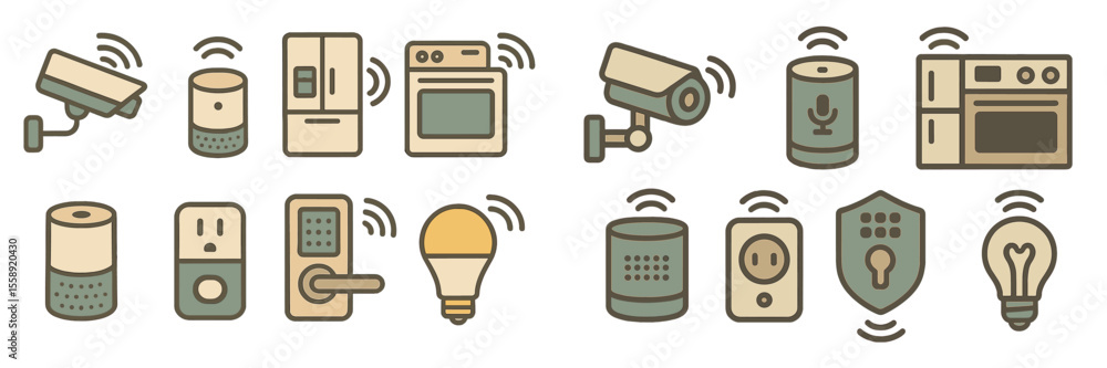 Poster Smart home devices showcasing various technology for home automation and security in a modern setting
