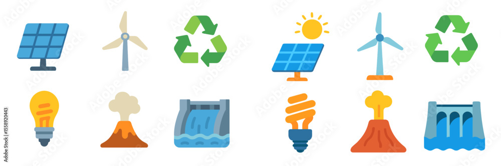 Aufkleber Energy sources and symbols representing renewable and non-renewable power generation methods in an educational setting
