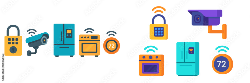 Poster smart home devices showcase modern technology for everyday convenience and security in home automati