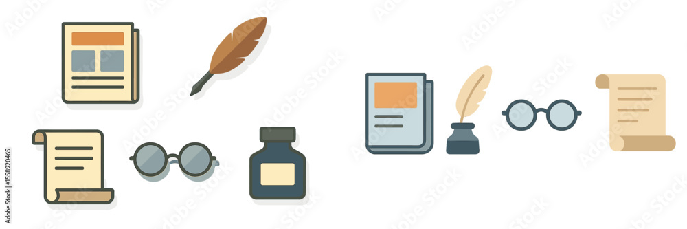 Poster Writing tools and literary artifacts showcase an array of classic and modern design elements for creative expression