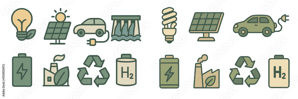 Aufkleber graphic representation of renewable energy sources and technologies for a sustainable future