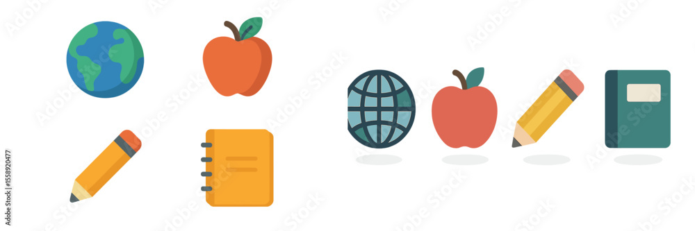 Poster educational icons representing global knowledge and learning concepts in a creative illustration