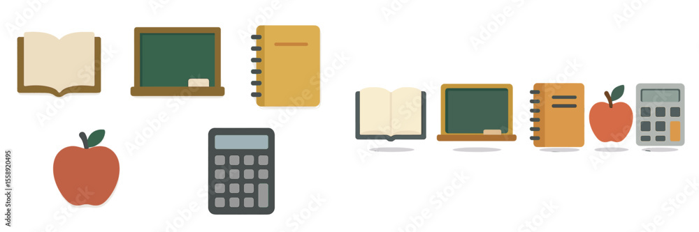 Poster school supplies and learning tools arranged neatly for an educational setting in a classroom environ