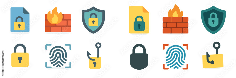 Aufkleber Digital security icons showcasing various protection methods for online safety and data security measures