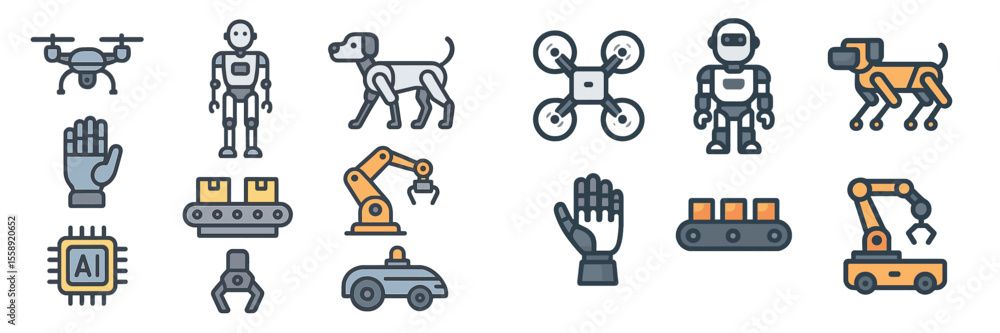 Fototapete Various types of robots and drones showcasing advancements in technology and automation