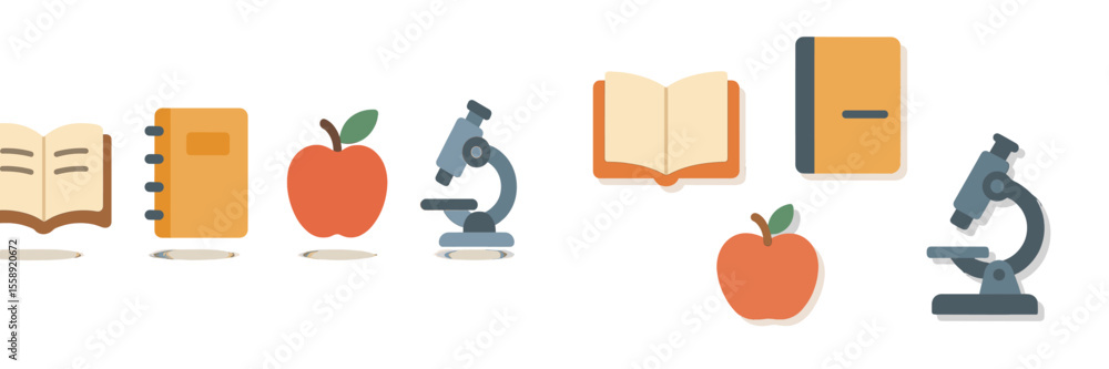 Poster learning tools represented by books, apples, and microscopes in a colorful digital design for educat