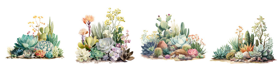 Fototapeta premium Watercolor Succulents Set: Elegant Desert Garden Elements Collection